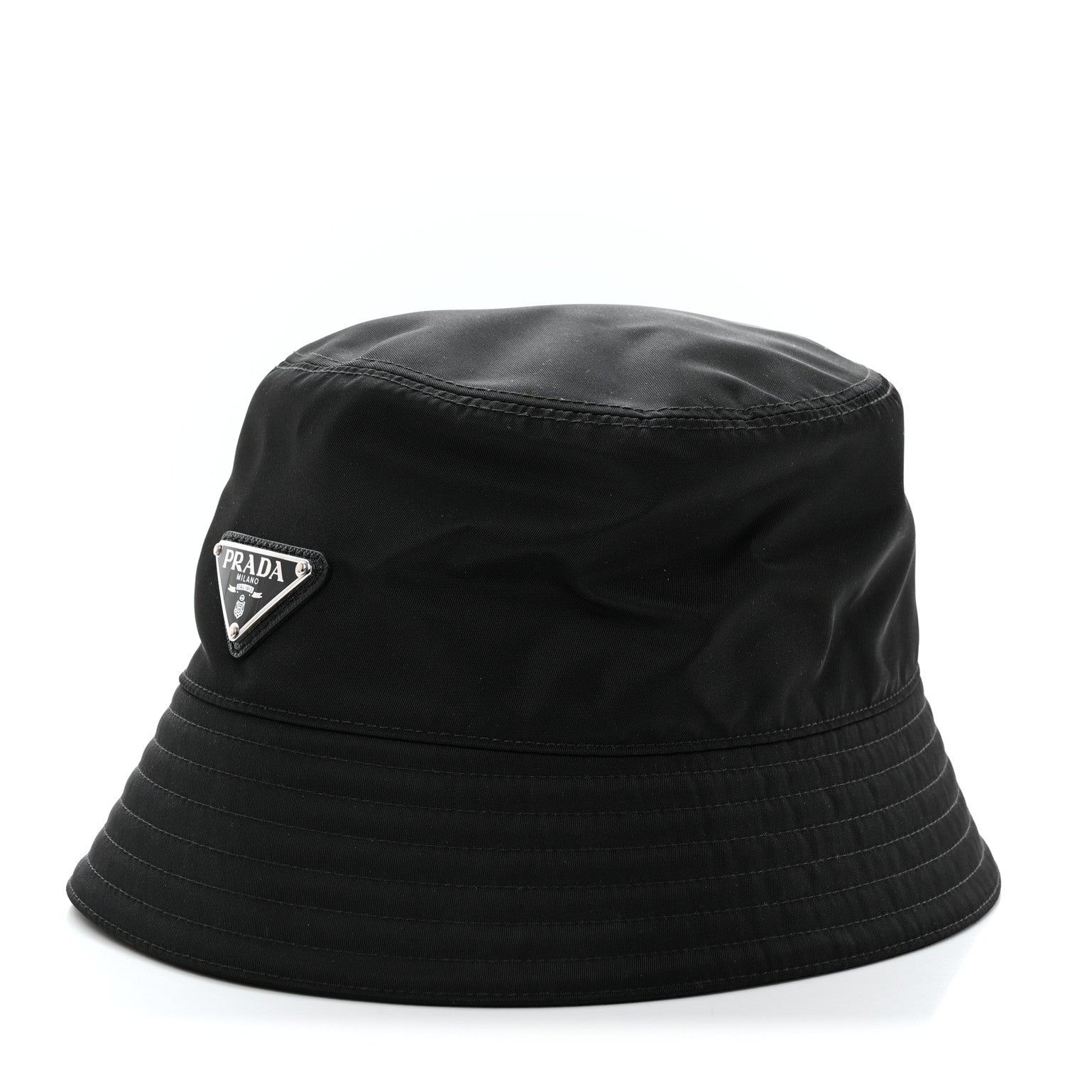 Prada Re-Nylon Metal Triangle Logo Womens Bucket Hat M Black 1 of 8