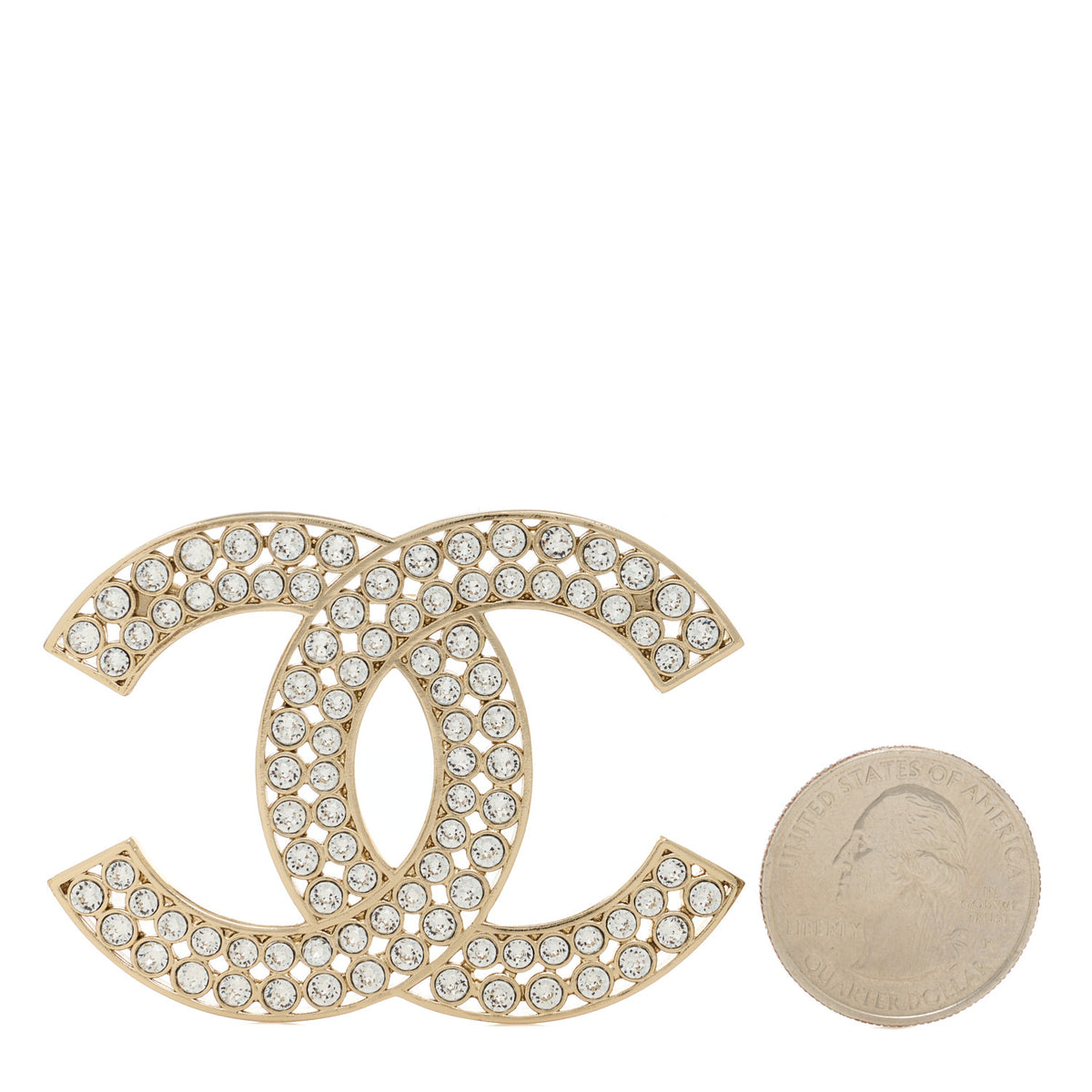 Metal Crystal CC Brooch Gold