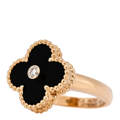 Van Cleef & Arpels 18K Yellow Gold Black Onyx Diamond Vintage Alhambra Ring 50 5.25 3 of 6
