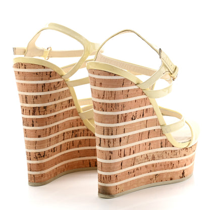Gucci Patent Cork Striped Slingback Wedges 37.5 Beige 4 of 11