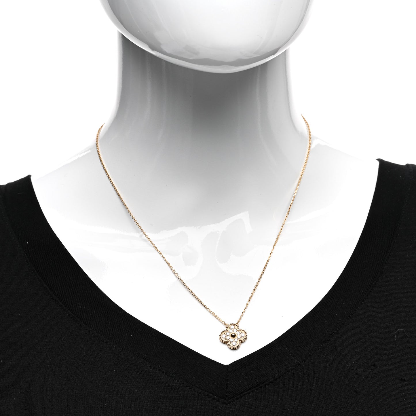 18K Yellow Gold Diamond Vintage Alhambra Pendant Necklace