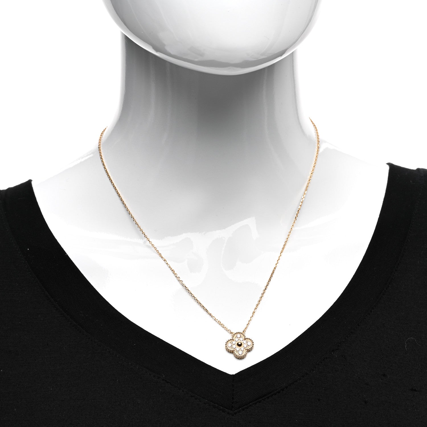 Van Cleef & Arpels 18K Yellow Gold Diamond Vintage Alhambra Pendant Necklace 2 of 5