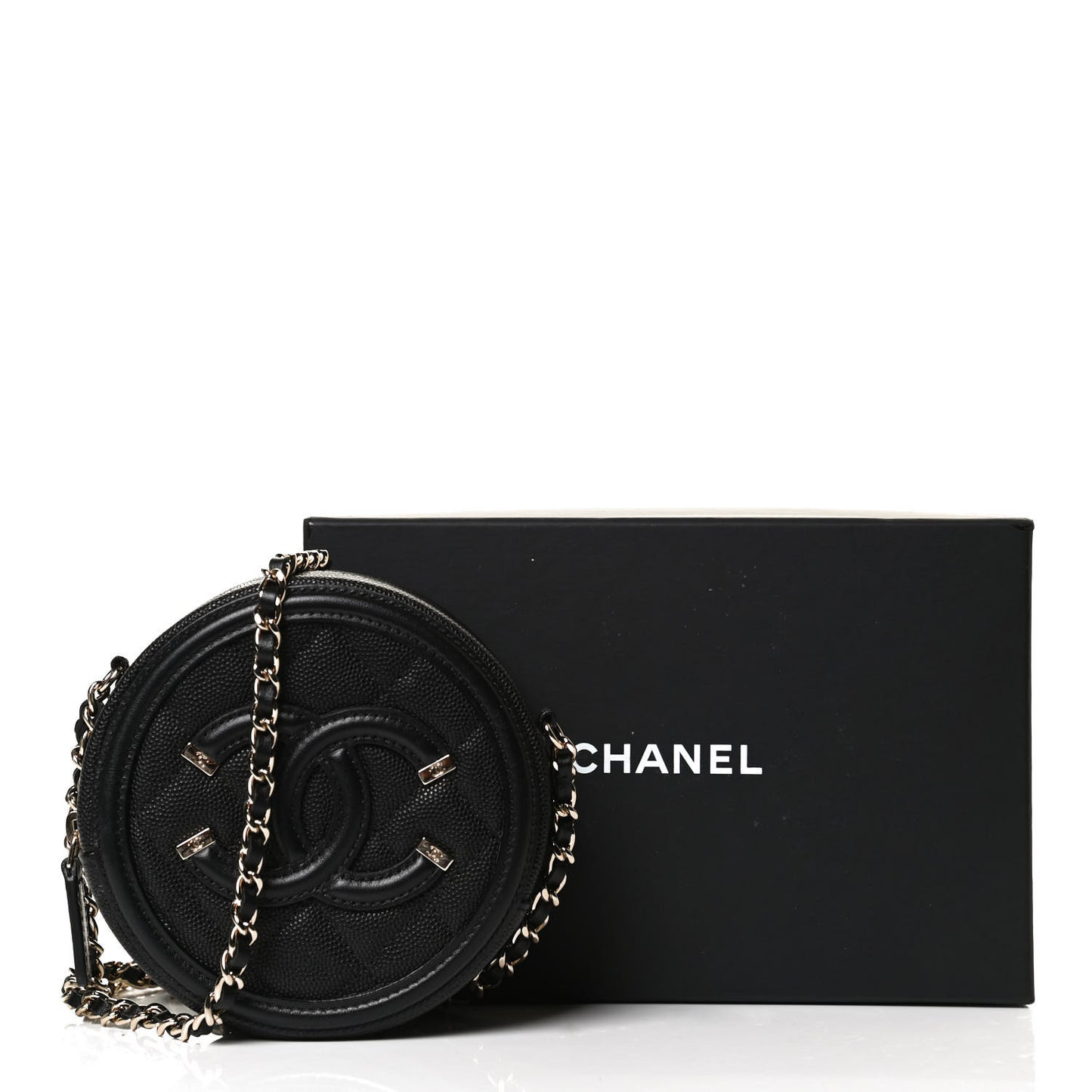 Caviar Quilted Round Filigree Crossbody Black