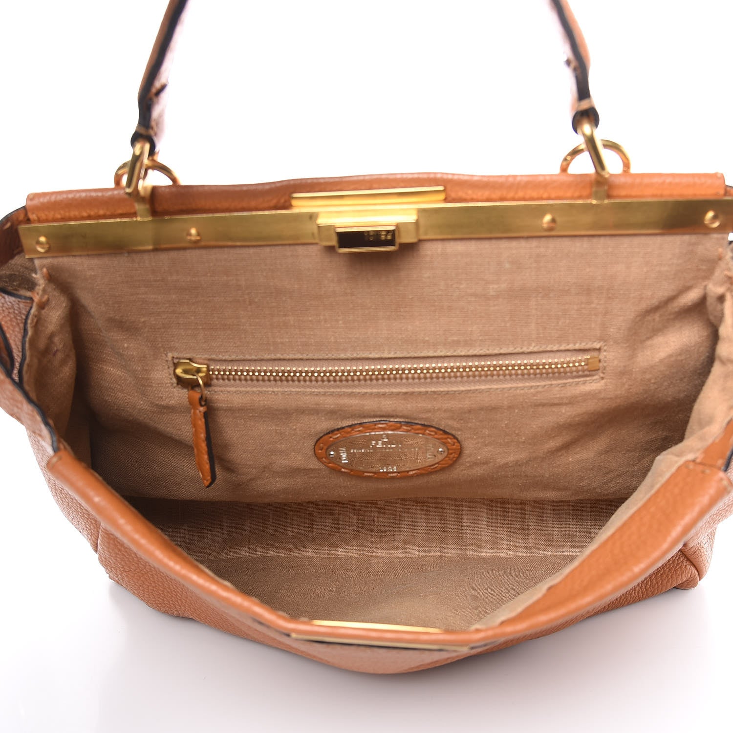 Fendi Cuoio Romano Raffia Selleria Large Peekaboo Iconic Satchel Caramel 6 of 14