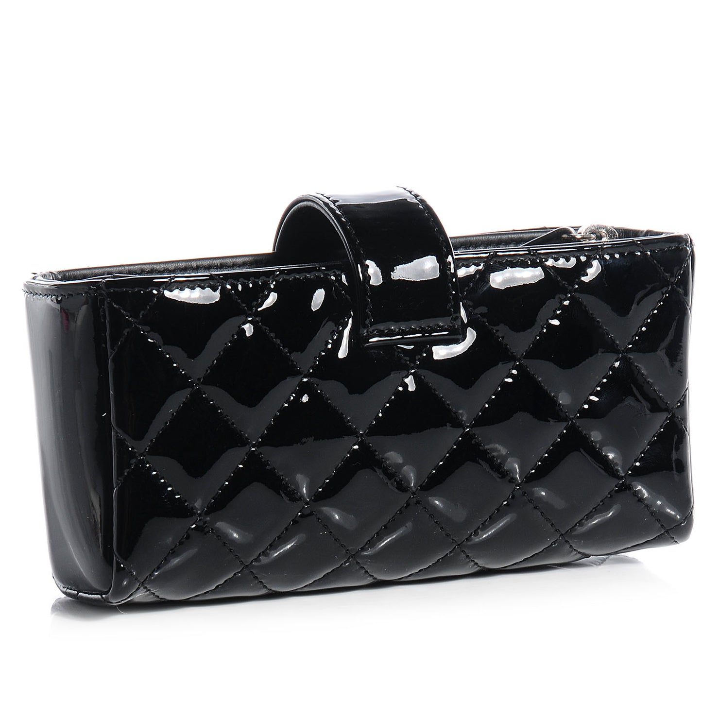 Patent Quilted Mini Phone Clutch Black