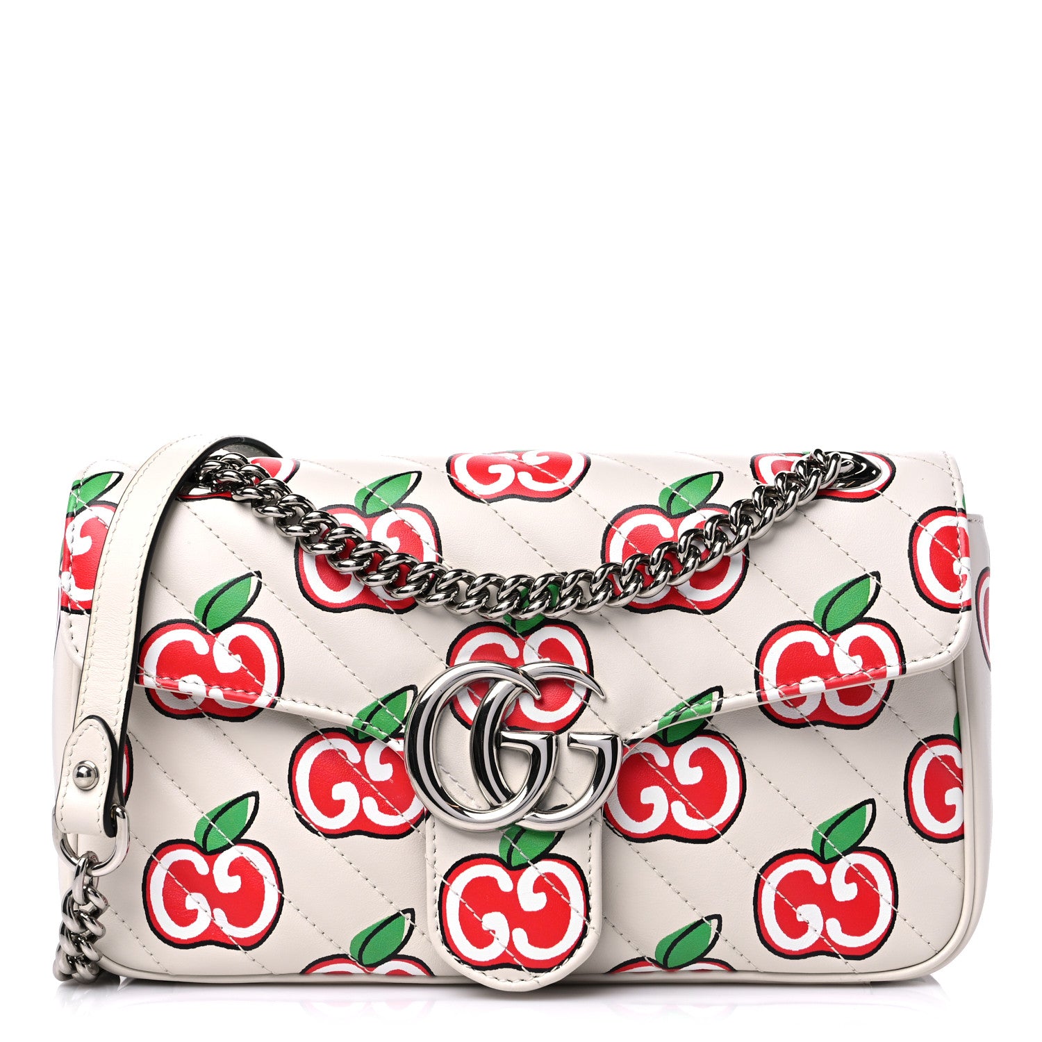 Gucci Calfskin Matelasse Diagonal GG Apple Small GG Marmont Shoulder Bag Ivory 1 of 10
