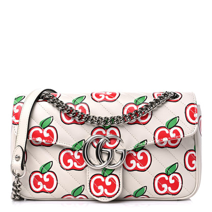 Gucci Calfskin Matelasse Diagonal GG Apple Small GG Marmont Shoulder Bag Ivory 1 of 10
