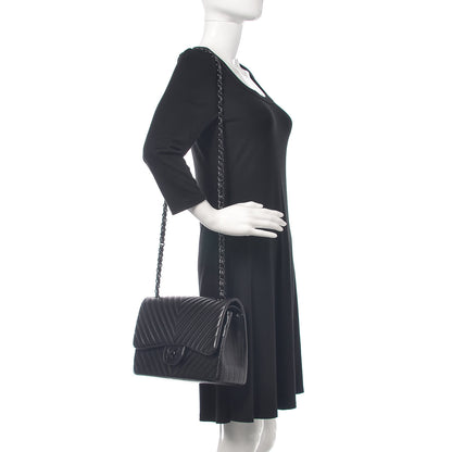 Chanel Lambskin Chevron Quilted Jumbo Double Flap So Black 2 of 11