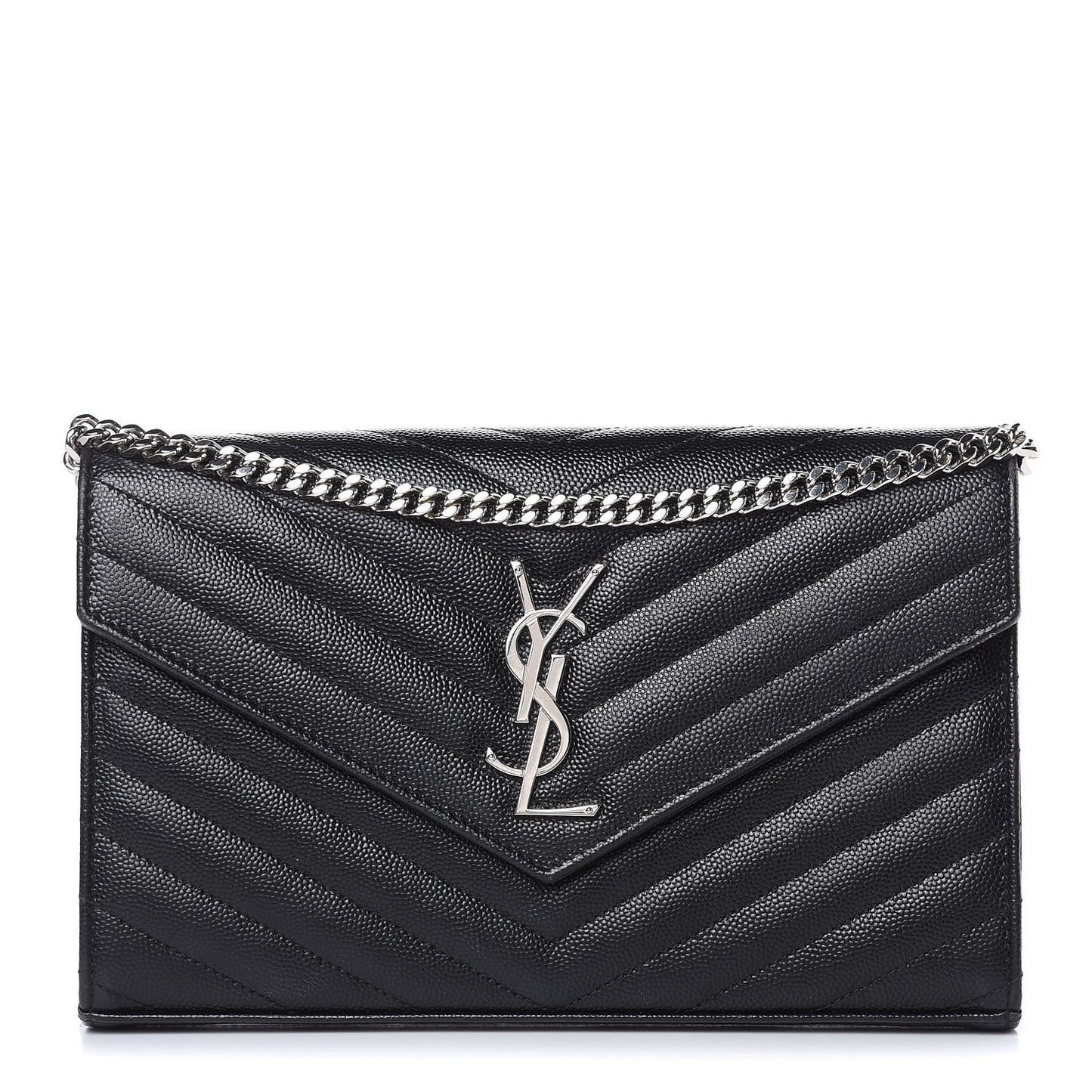 Grain De Poudre Matelasse Chevron Monogram Chain Wallet Black