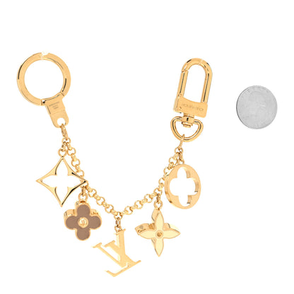 Louis Vuitton Brass Enamel Fleur De Monogram Bag Charm Chain Gold 2 of 4