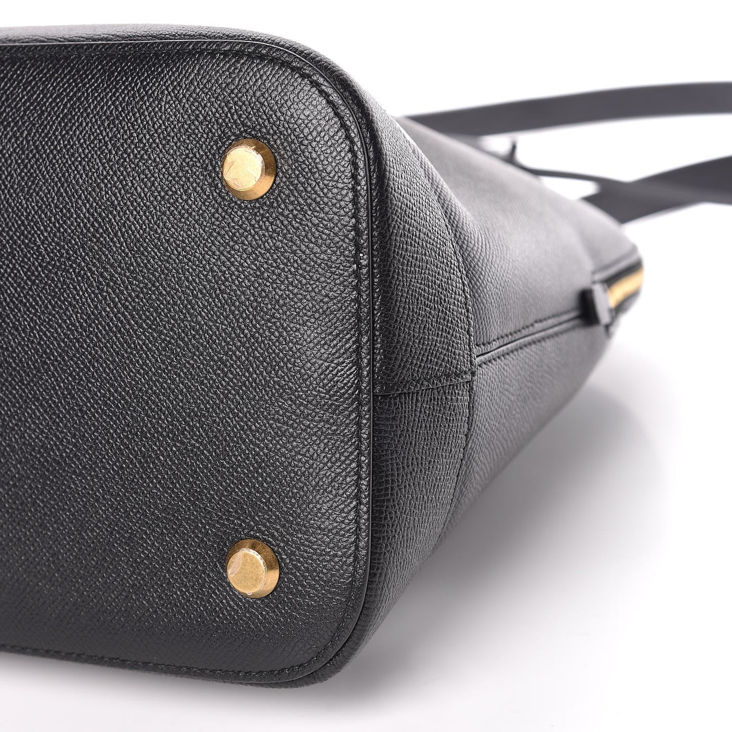 Signature Grained Calfskin Logo M Ville Top Handle Bag Black