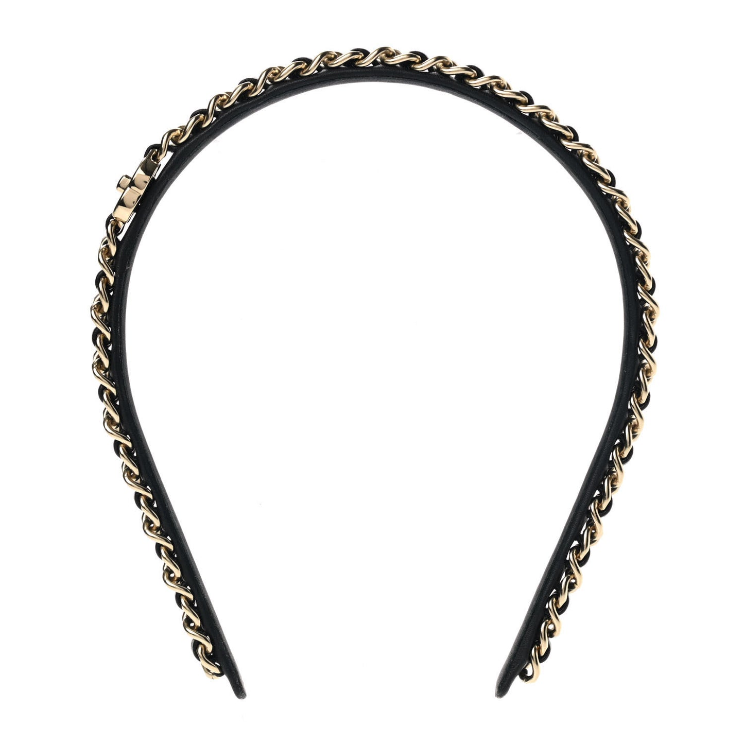 Metal Lambskin CC Turnlock Chain Headband Gold Black