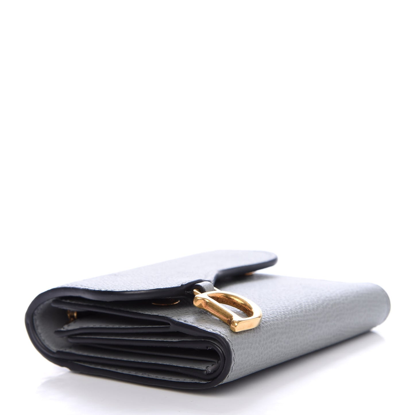 Grained Calfskin Saddle Lotus Wallet Gray