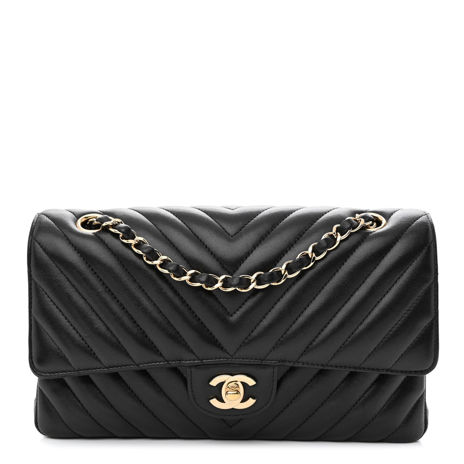 Chanel Lambskin Chevron Quilted Medium Double Flap Black 1 of 13