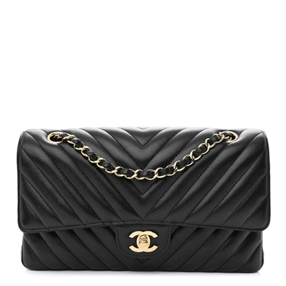 Chanel Lambskin Chevron Quilted Medium Double Flap Black 1 of 13