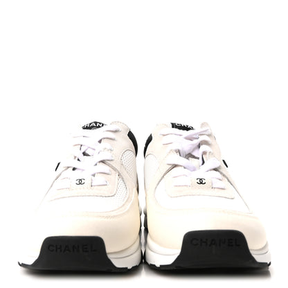 Chanel Mesh Suede Grained Calfskin Womens CC Sneakers 42 White Black 3 of 10