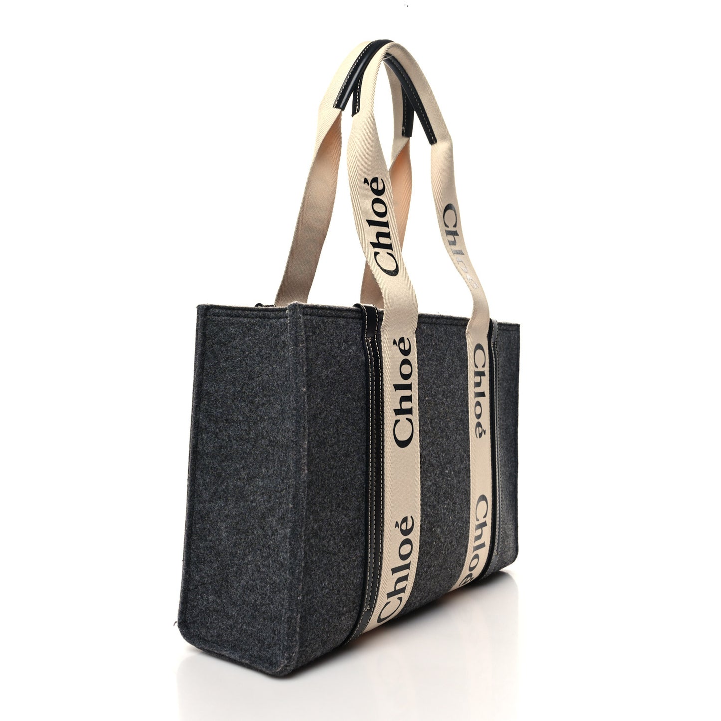 Felt Shiny Calfskin Medium Woody Ribbon Tote Cashmere Gray