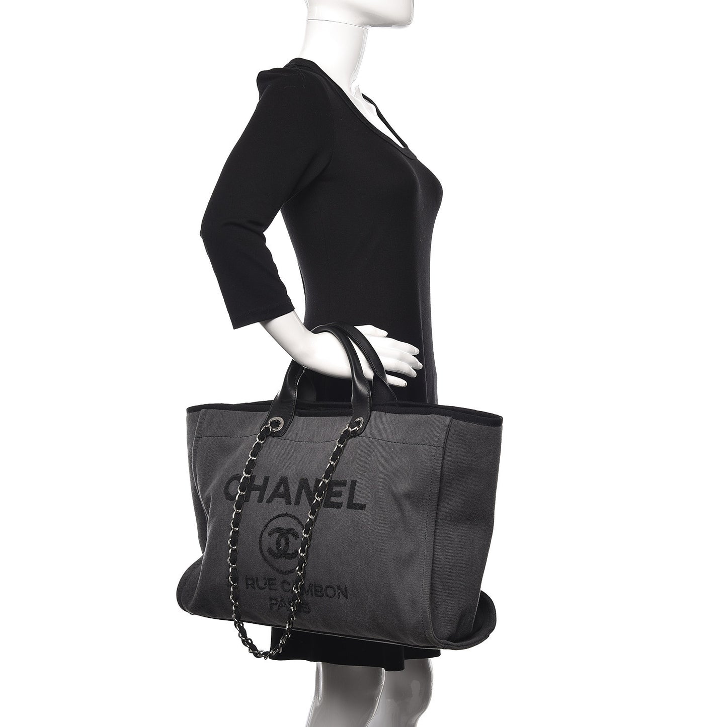 Canvas Sequin Large Deauville Tote Charcoal