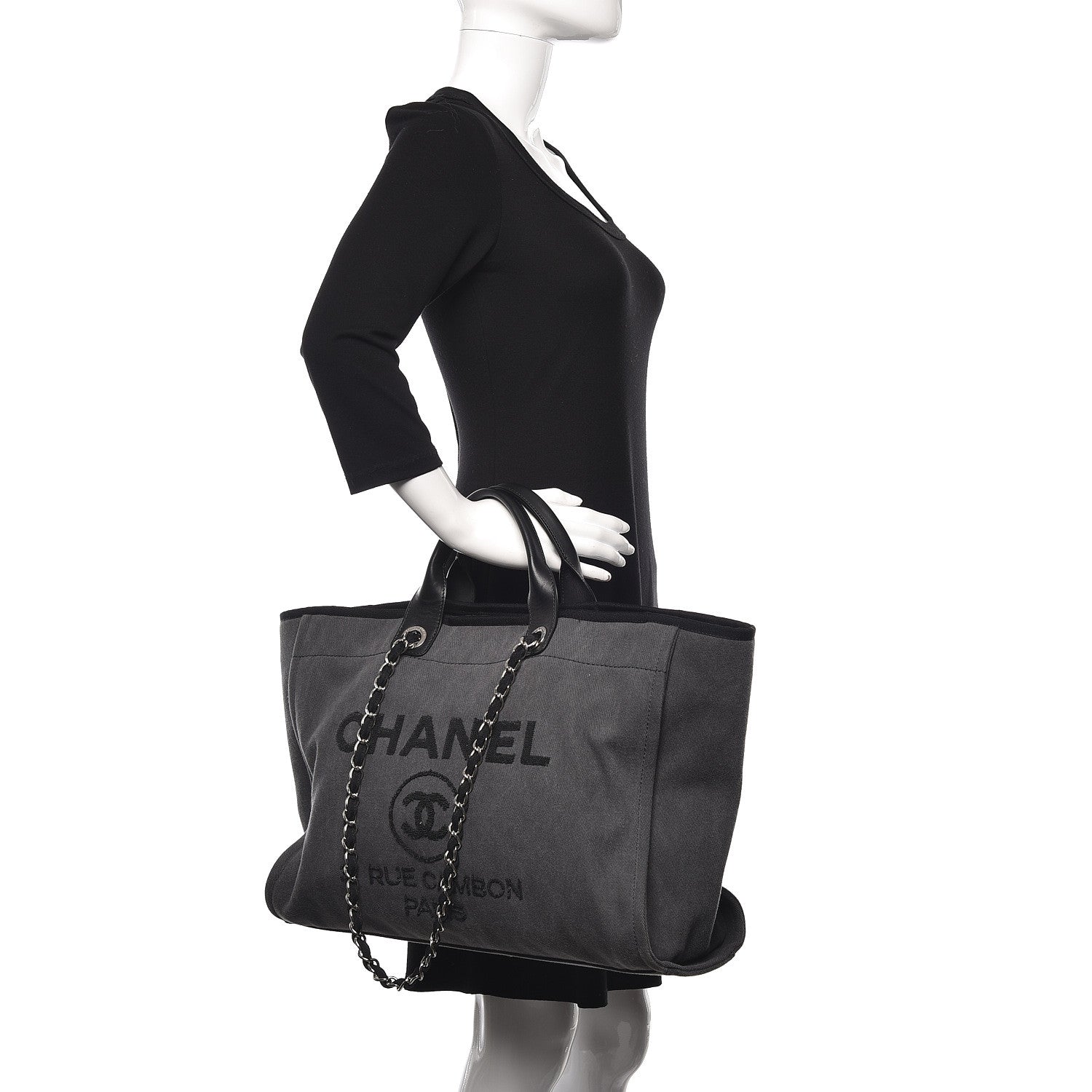 Chanel Canvas Sequin Large Deauville Tote Charcoal 2 of 11