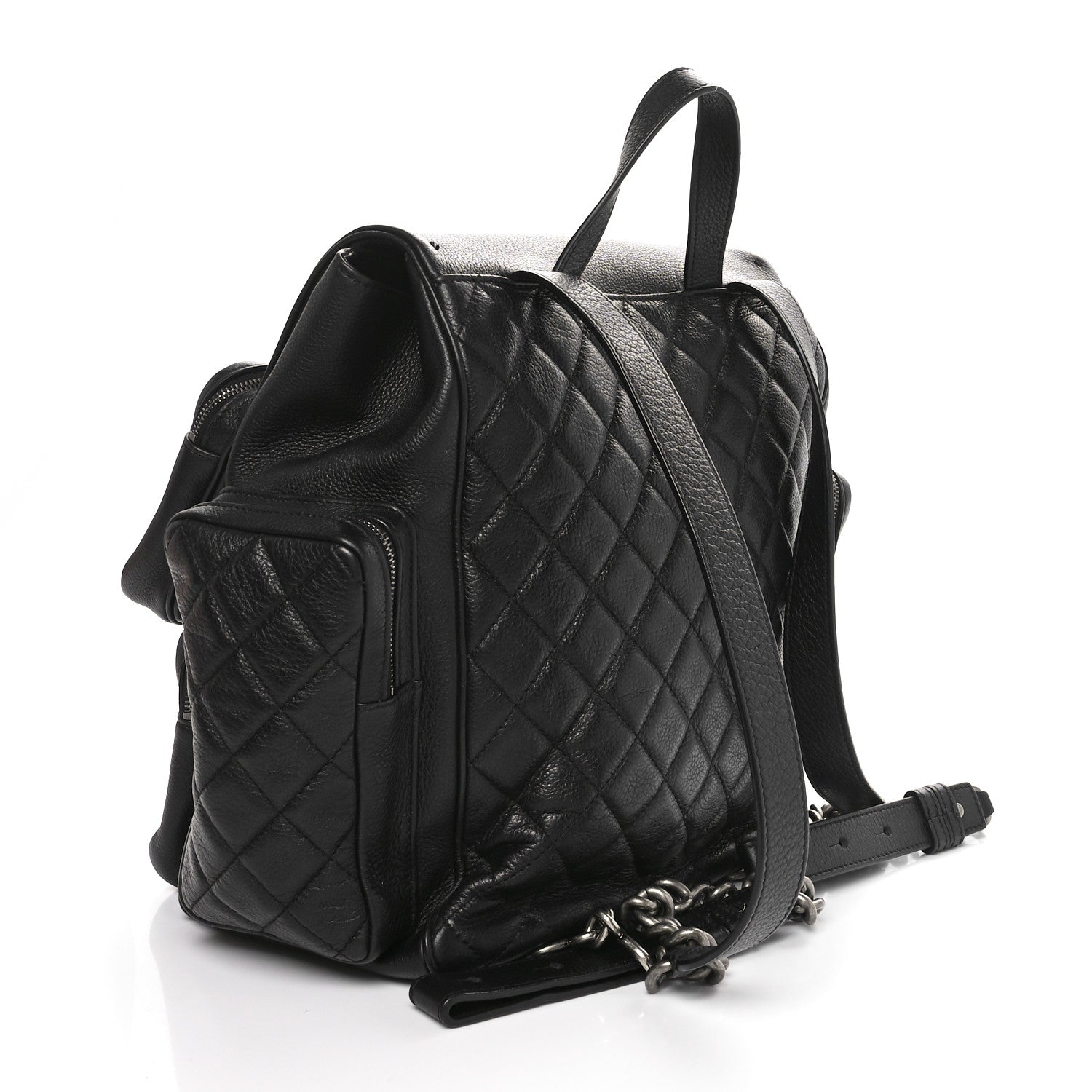 CHANEL ✨️キルティング ブラックリュックサック Chanel Grained Calfskin Quilted Large Casual Rock Backpack Black
