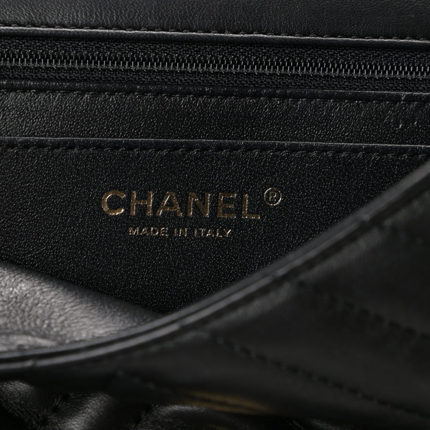 Lambskin Reverse Chevron Quilted Round Top Handle Flap Black