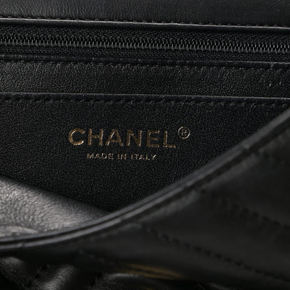 Chanel Lambskin Reverse Chevron Quilted Round Top Handle Flap Black 6 of 11