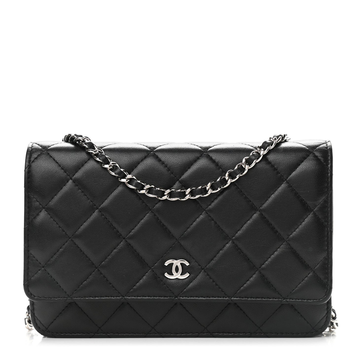 Lambskin Quilted Wallet On Chain WOC Black