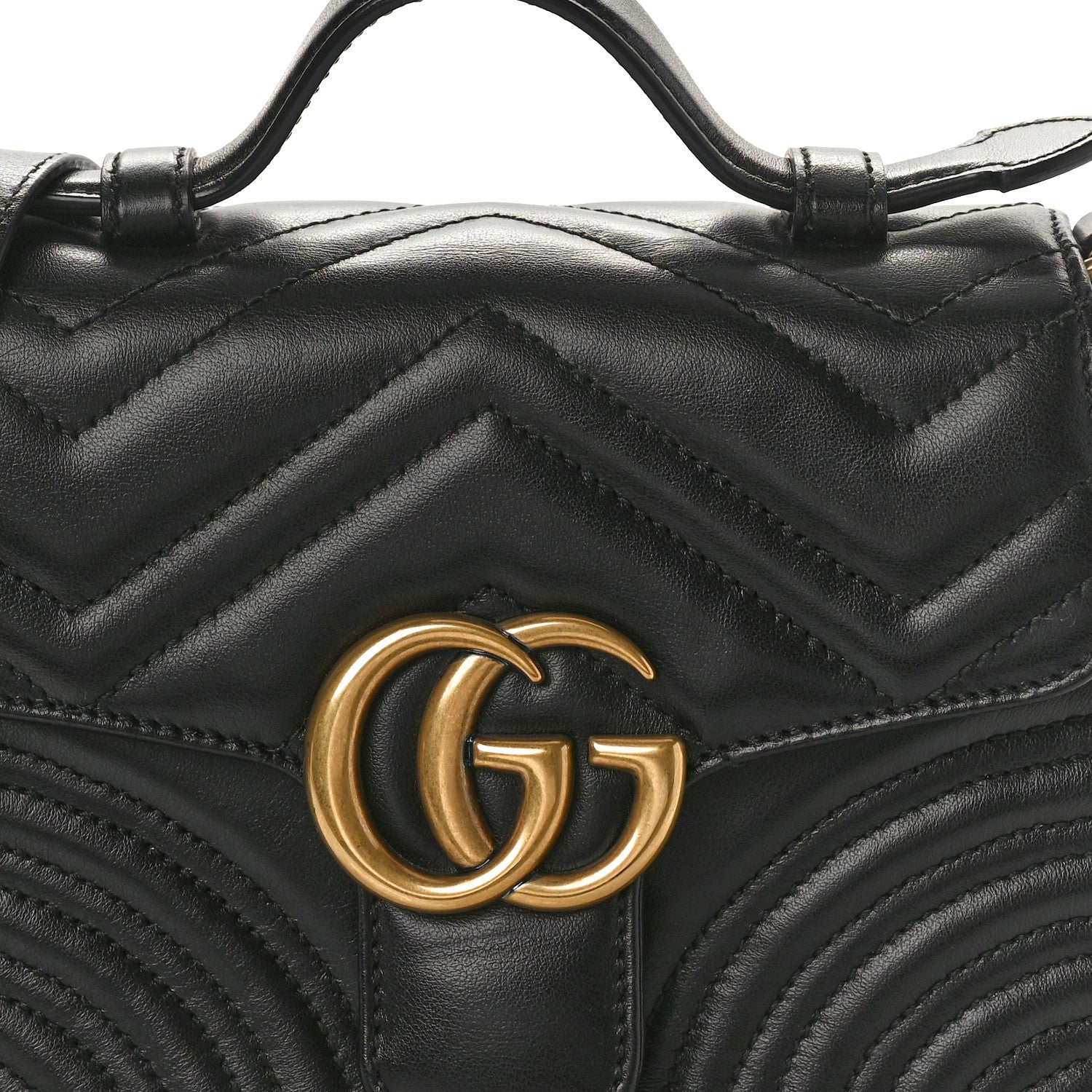 Gucci Calfskin Matelasse Mini GG Marmont Top Handle Shoulder Bag Black 8 of 10