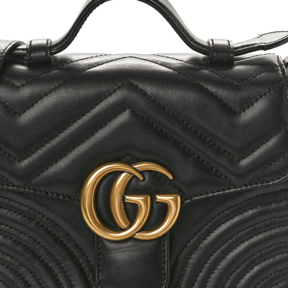 Gucci Calfskin Matelasse Mini GG Marmont Top Handle Shoulder Bag Black 8 of 10