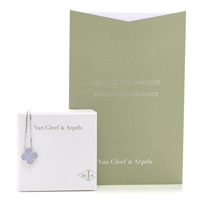 Van Cleef & Arpels 18K White Gold Chalcedony Vintage Alhambra Pendant Necklace 6 of 6