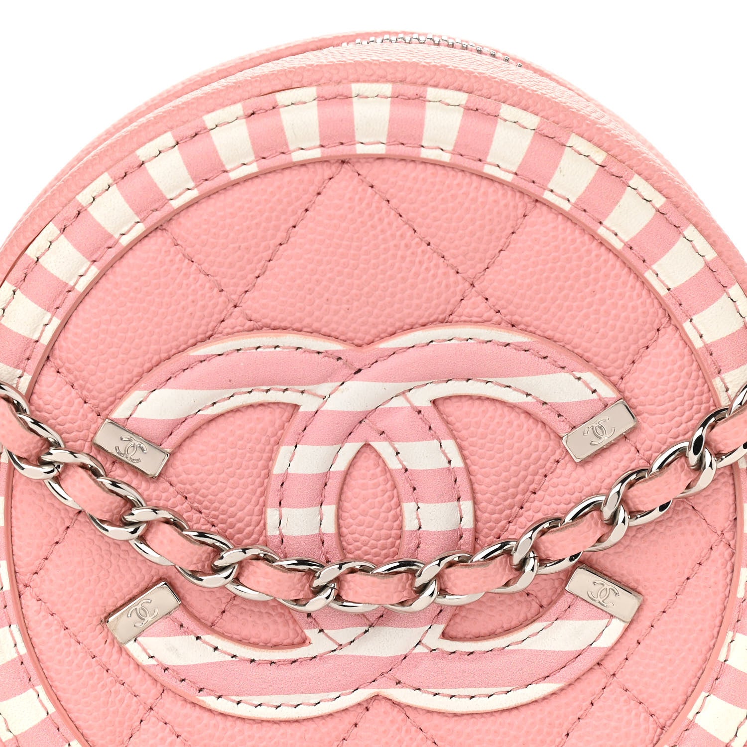 Chanel Caviar Quilted Filigree Round Clutch With Chain Pink White 8 of 11
