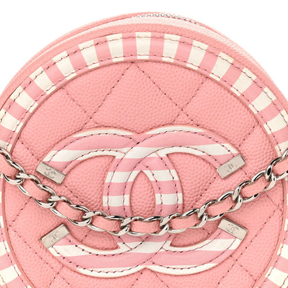 Chanel Caviar Quilted Filigree Round Clutch With Chain Pink White 8 of 11