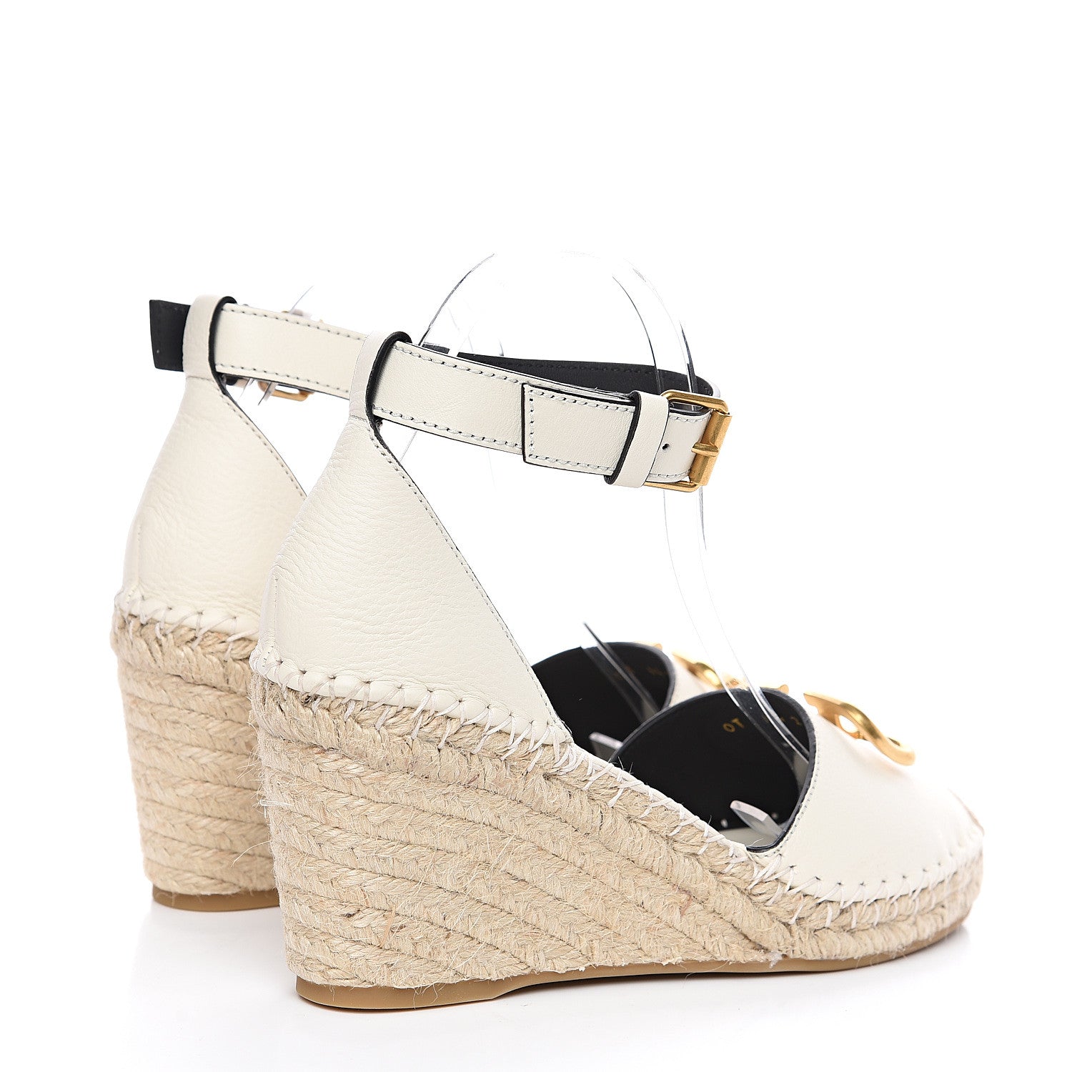 Valentino Garavani Grained Calfskin VLogo Ankle Wrap Espadrille Wedges 41 Light Ivory 4 of 10