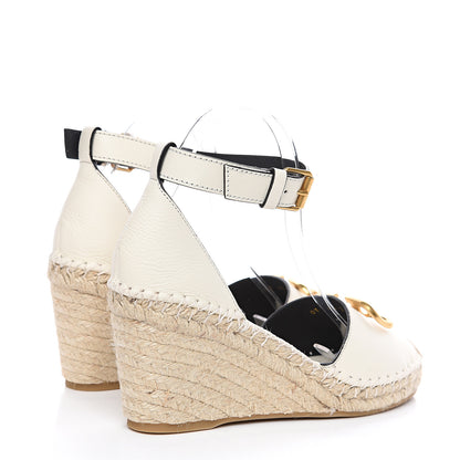 Valentino Garavani Grained Calfskin VLogo Ankle Wrap Espadrille Wedges 41 Light Ivory 4 of 10