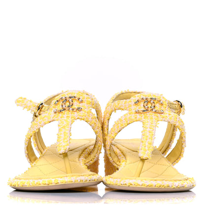 Chanel Tweed CC Sandal 37.5 Yellow 2 of 4