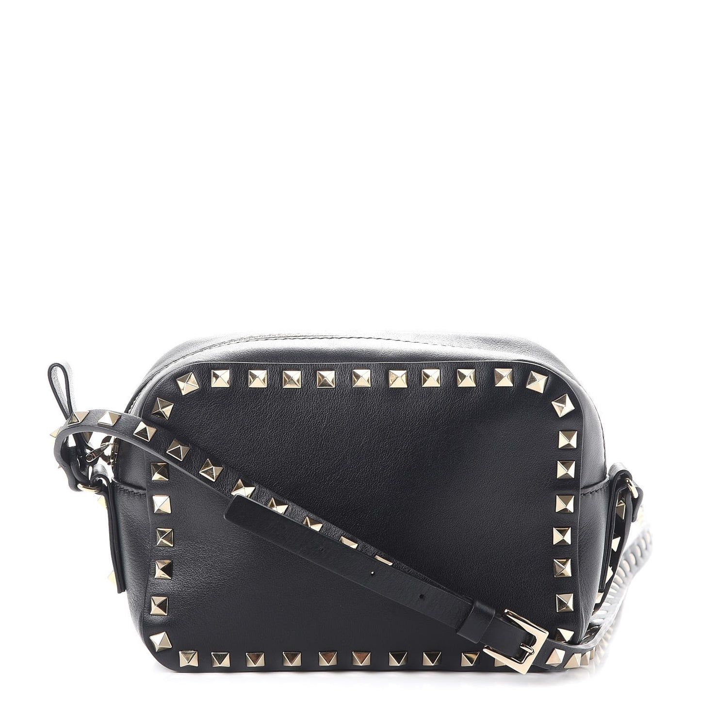 Calfskin Rockstud Camera Crossbody Bag Black