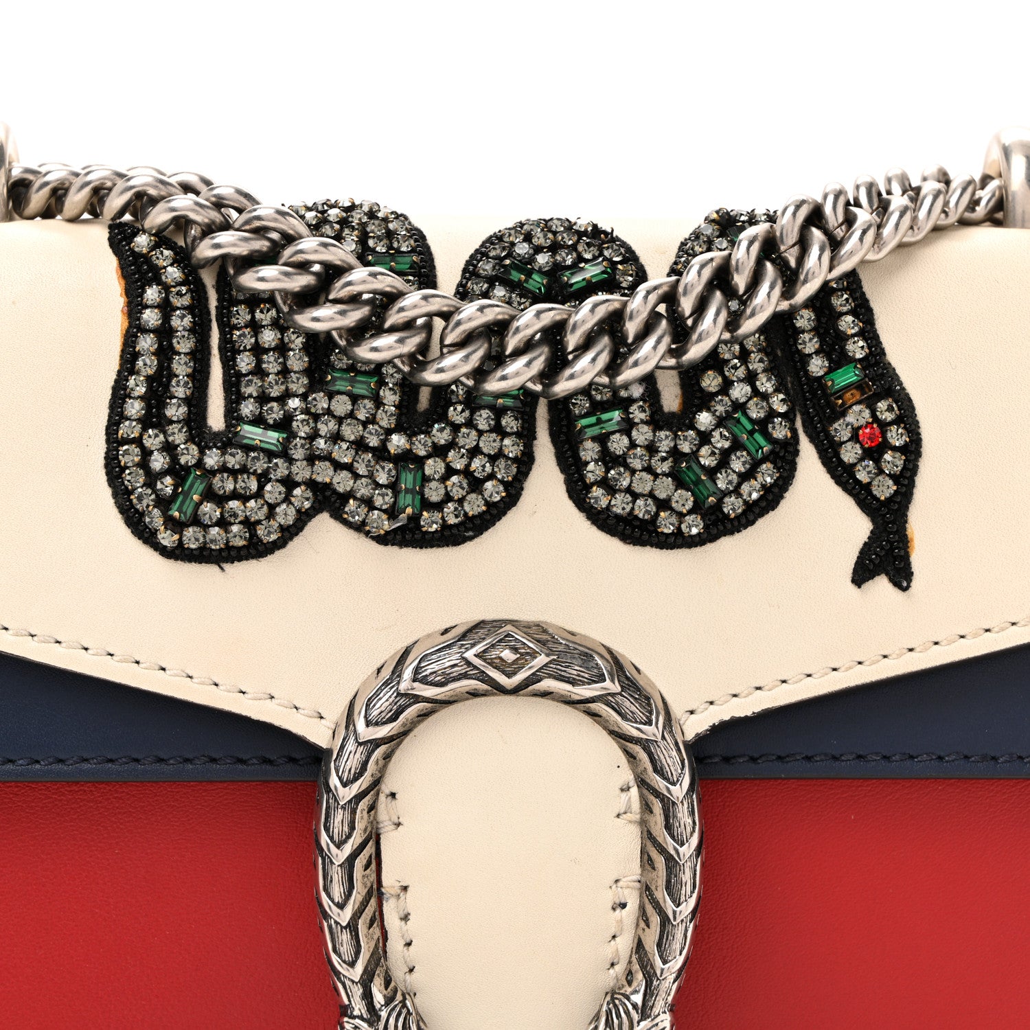 Gucci Calfskin Crystal Snake Embroidered Mini Dionysus Shoulder Bag Mystic White Hibiscus Red Blue Agata 20 of 34
