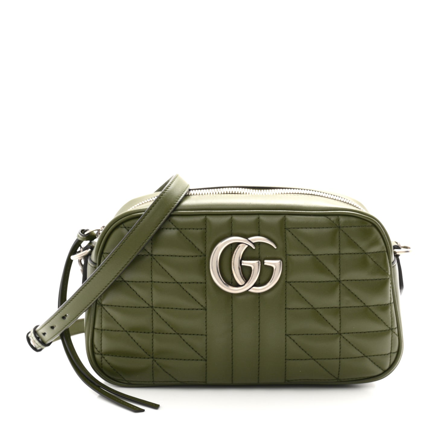 Calfskin Matelasse Aria Small GG Marmont Chain Shoulder Bag Military Wood