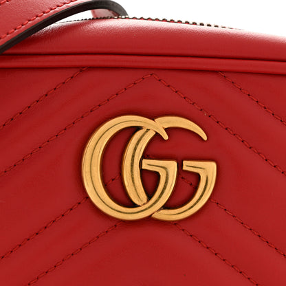 Gucci Calfskin Matelasse Mini GG Marmont Chain Shoulder Bag Hibiscus Red 12 of 14