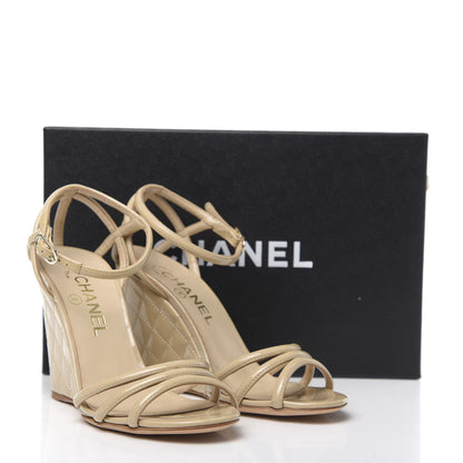 Chanel Patent Quilted Wedge Sandals 36 Beige 10 of 10