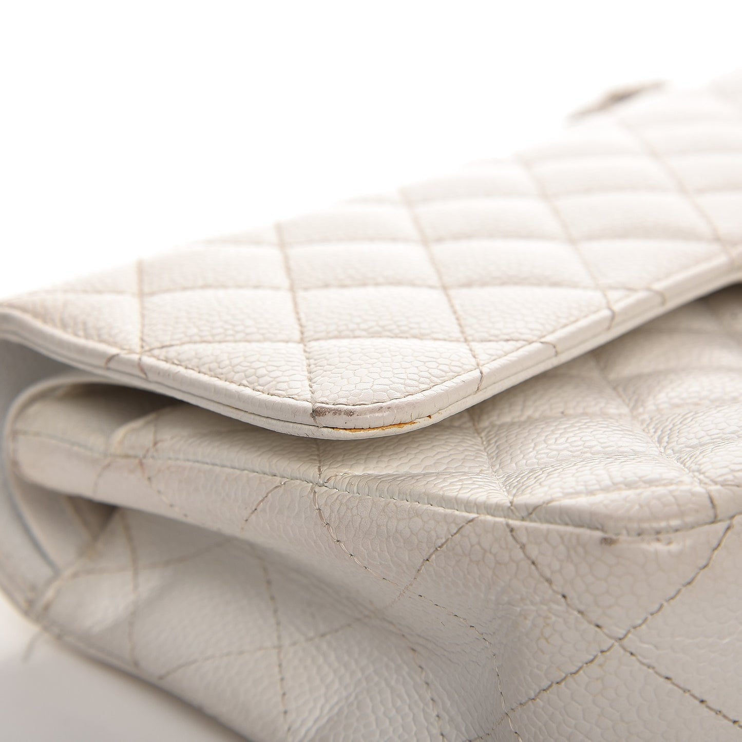 Caviar Quilted Medium Double Flap White
