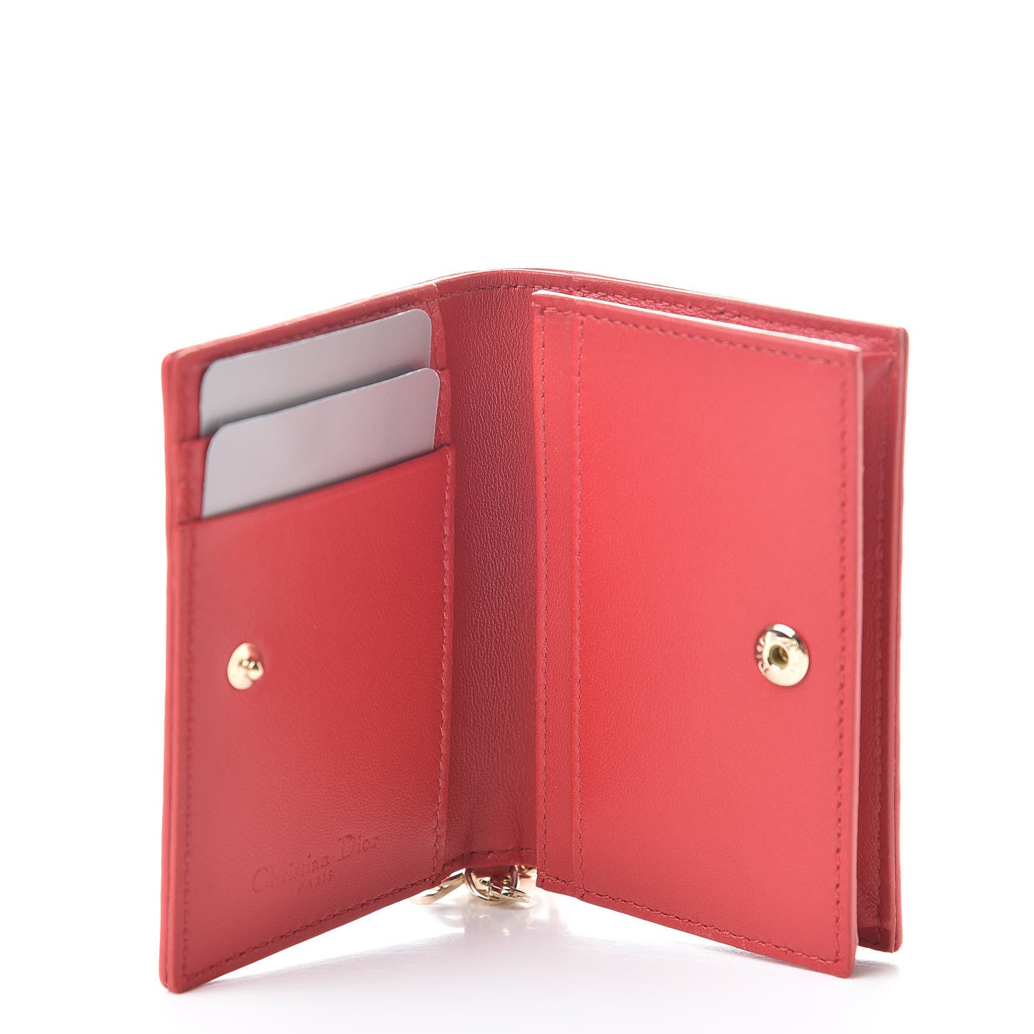Christian Dior Lambskin Cannage Small Lady Dior Flap Card Holder Red 5 of 8