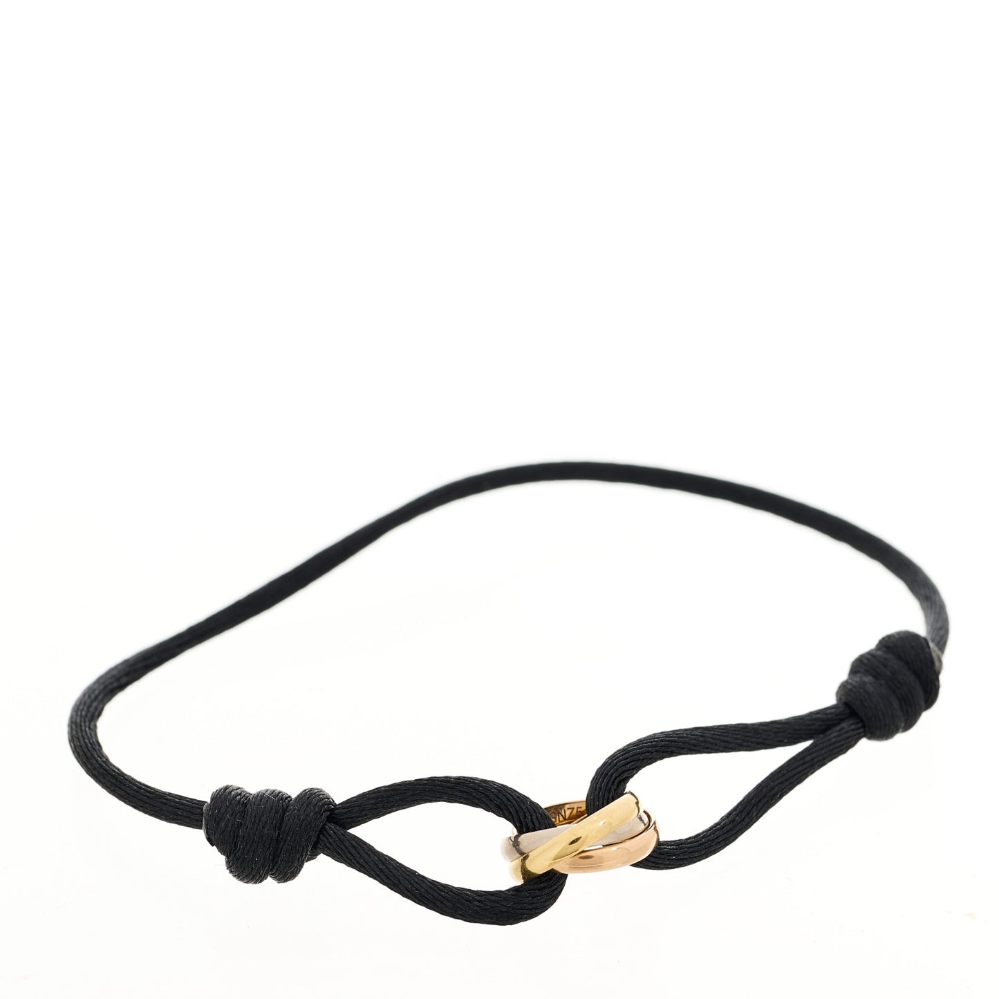 18k Pink Yellow White Gold Trinity Adjustable Cord Bracelet Black