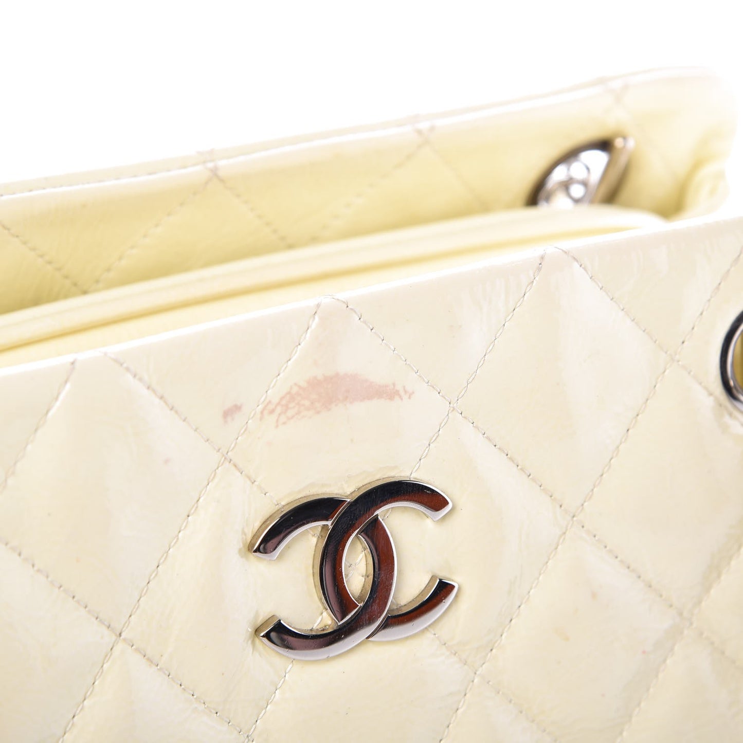 Patent Quilted Tote White