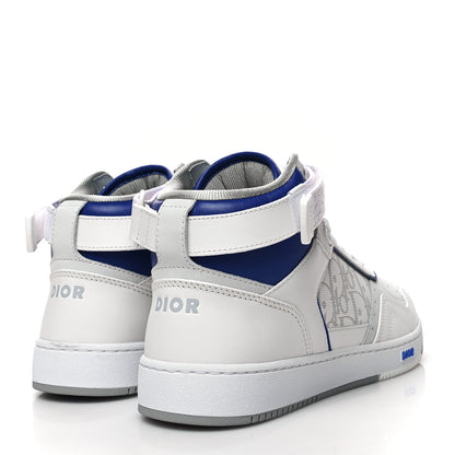 Christian Dior Smooth Calfskin Oblique Galaxy Perforated Mens B27 Mid Top Sneakers 41 White Blue 4 of 9