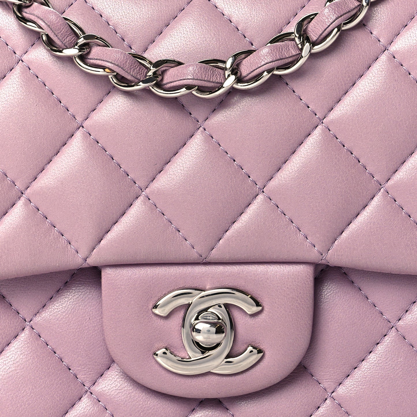 Lambskin Quilted Mini Square Flap Light Purple