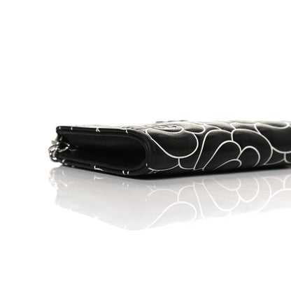 Chanel Lambskin Camellia Embossed Key Holder Case Black White 6 of 8