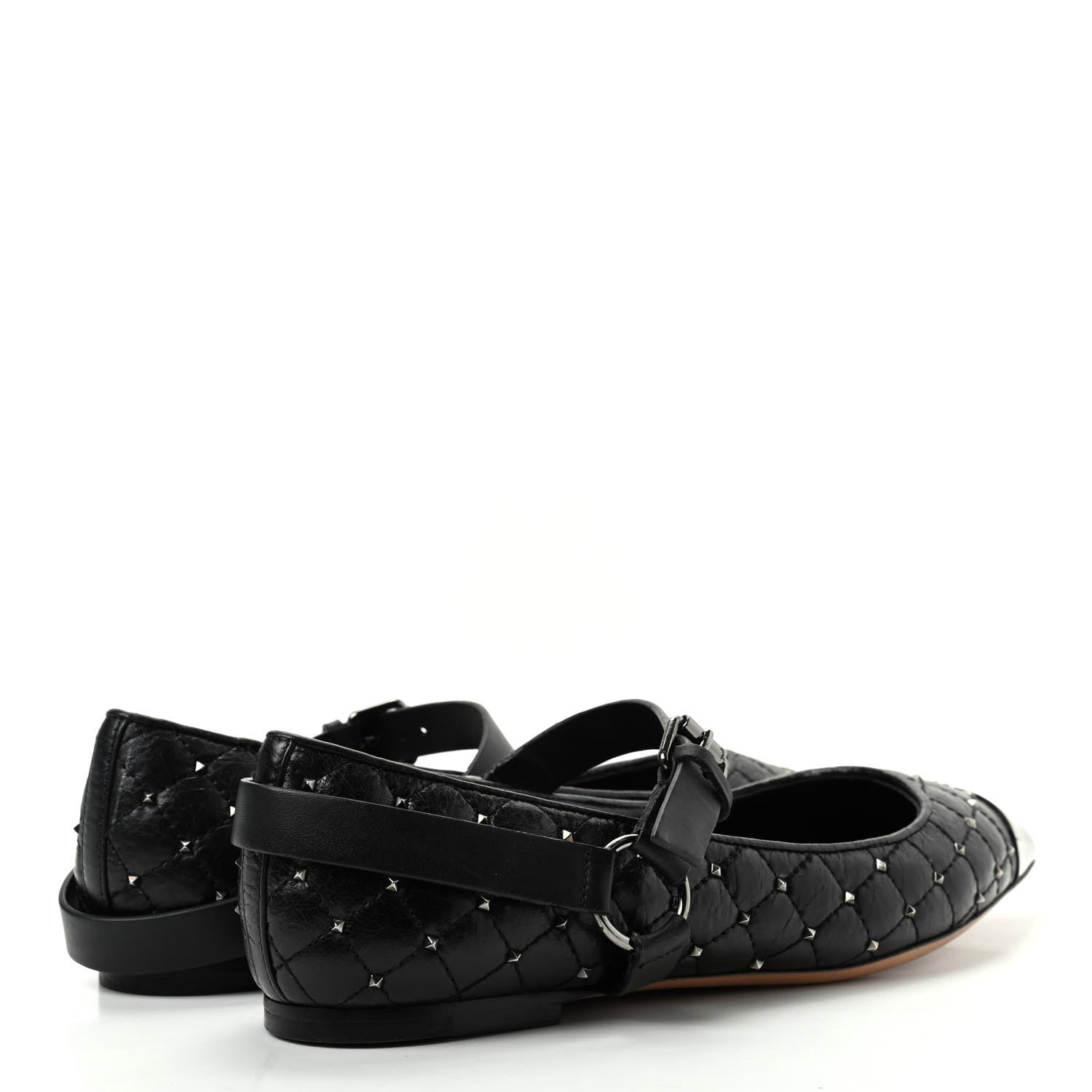 Valentino Garavani Crackled Lambskin Rockstud Spike Captoe Ballerina Flats 37 Black 4 of 10