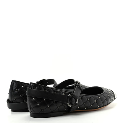 Valentino Garavani Crackled Lambskin Rockstud Spike Captoe Ballerina Flats 37 Black 4 of 10