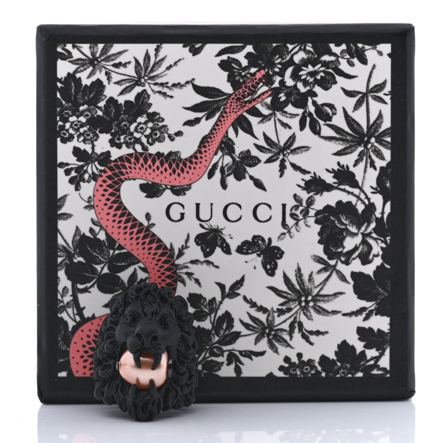 Gucci Glass Pearl Lion Head Ring 7 Black Pink 7 of 7